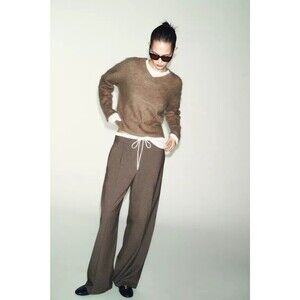 Zara Double Waistband Wide-Leg Pants Mocha XS Quiet Luxury Clean Girl Y2K